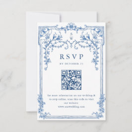 Victorian Ornate Grace Blommigt Dusty Blue Bröllop OSA Kort
