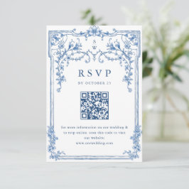 Victorian Ornate Grace Blommigt Dusty Blue Bröllop OSA Kort
