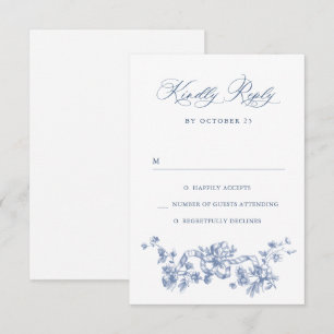 Victorian Ornate Grace Blommigt Dusty Blue Bröllop OSA Kort