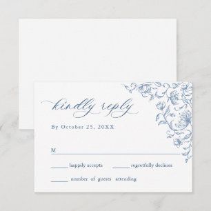 Victorian Ornate Grace Blommigt Dusty Blue Bröllop OSA Kort
