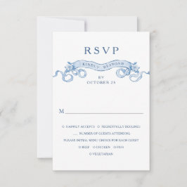 Victorian Ornate Grace Blommigt Dusty Blue Bröllop OSA Kort
