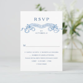 Victorian Ornate Grace Blommigt Dusty Blue Bröllop OSA Kort