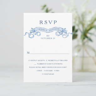 Victorian Ornate Grace Blommigt Dusty Blue Bröllop OSA Kort