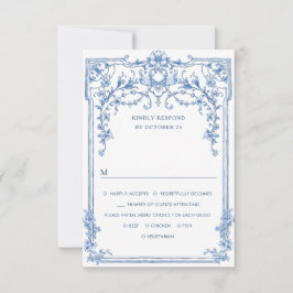 Victorian Ornate Grace Blommigt Dusty Blue Bröllop OSA Kort