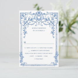 Victorian Ornate Grace Blommigt Dusty Blue Bröllop OSA Kort