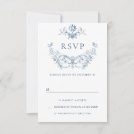 Victorian Ornate Grace Blommigt Dusty Blue Bröllop OSA Kort
