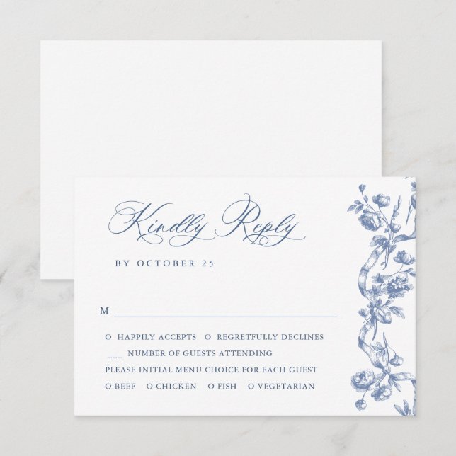 Victorian Ornate Grace Blommigt Dusty Blue Bröllop OSA Kort (Fram/baksida)