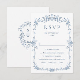 Victorian Ornate Grace Blommigt Dusty Blue Bröllop OSA Kort