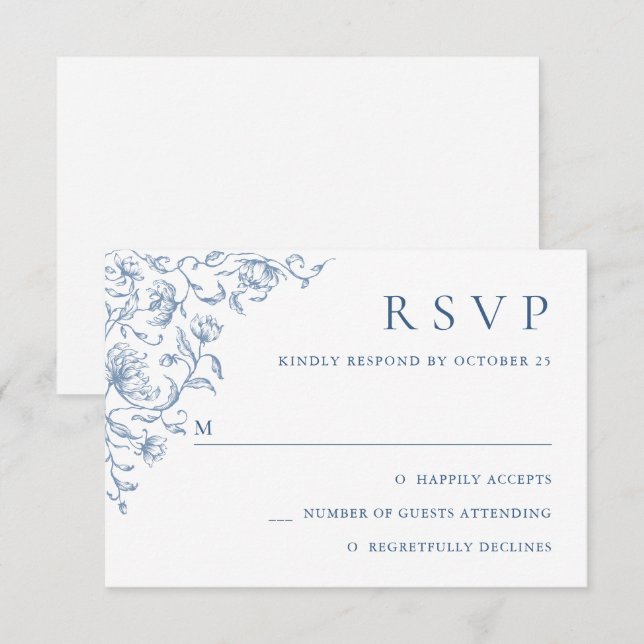 Victorian Ornate Grace Blommigt Dusty Blue Bröllop OSA Kort (Fram/baksida)