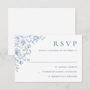 Victorian Ornate Grace Blommigt Dusty Blue Bröllop OSA Kort