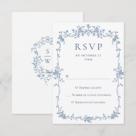 Victorian Ornate Grace Blommigt Dusty Blue Bröllop OSA Kort