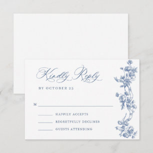 Victorian Ornate Grace Blommigt Dusty Blue Bröllop OSA Kort