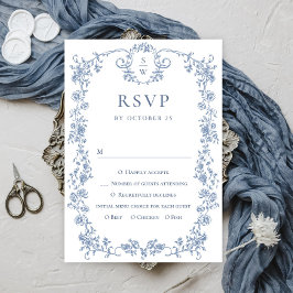 Victorian Ornate Grace Blommigt Dusty Blue Bröllop OSA Kort