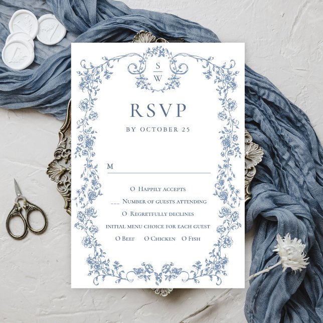 Victorian Ornate Grace Blommigt Dusty Blue Bröllop OSA Kort (Skapare uppladdad)