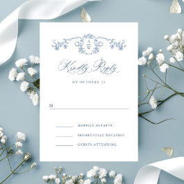 Victorian Ornate Grace Blommigt Dusty Blue Bröllop OSA Kort