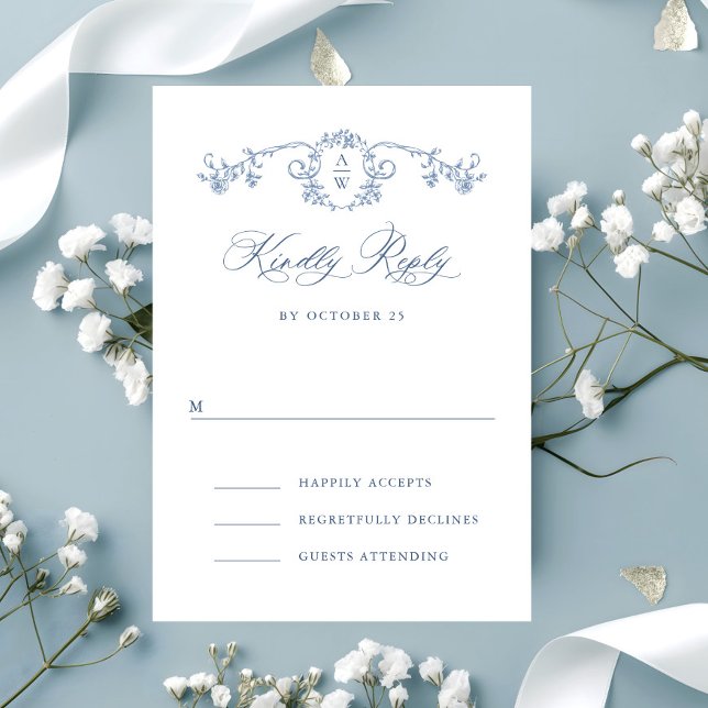 Victorian Ornate Grace Blommigt Dusty Blue Bröllop OSA Kort (Skapare uppladdad)