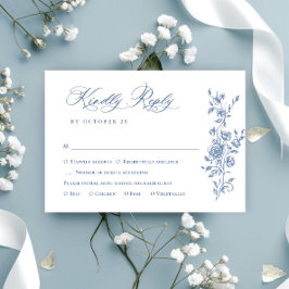 Victorian Ornate Grace Blommigt Dusty Blue Bröllop OSA Kort