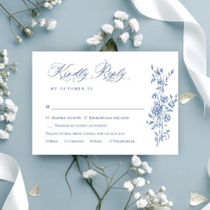 Victorian Ornate Grace Blommigt Dusty Blue Bröllop OSA Kort