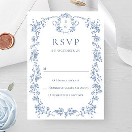 Victorian Ornate Grace Blommigt Dusty Blue Bröllop OSA Kort