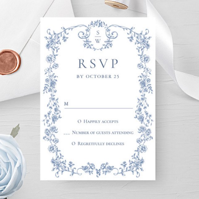 Victorian Ornate Grace Blommigt Dusty Blue Bröllop OSA Kort (Skapare uppladdad)