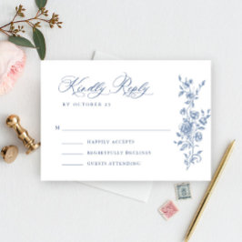 Victorian Ornate Grace Blommigt Dusty Blue Bröllop OSA Kort
