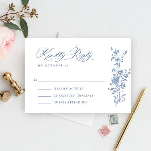 Victorian Ornate Grace Blommigt Dusty Blue Bröllop OSA Kort