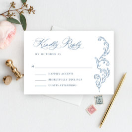 Victorian Ornate Grace Blommigt Dusty Blue Bröllop OSA Kort