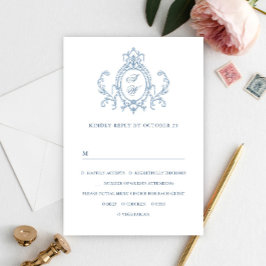 Victorian Ornate Grace Blommigt Dusty Blue Bröllop OSA Kort