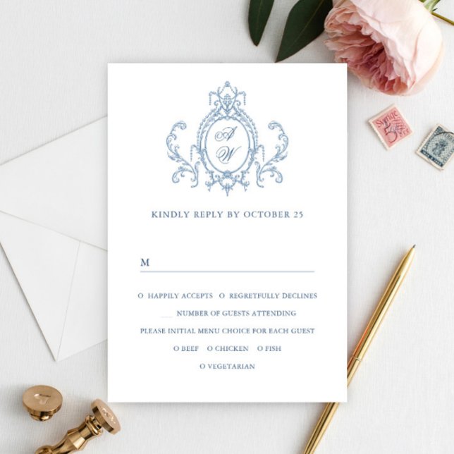 Victorian Ornate Grace Blommigt Dusty Blue Bröllop OSA Kort (Skapare uppladdad)