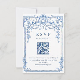 Victorian Ornate Grace Blommigt Dusty Blue Bröllop OSA Kort