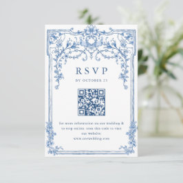 Victorian Ornate Grace Blommigt Dusty Blue Bröllop OSA Kort