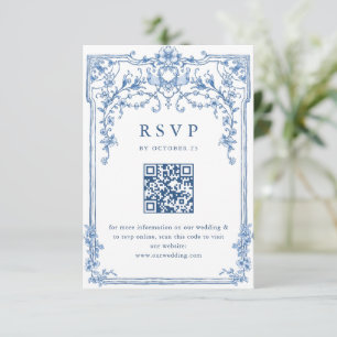 Victorian Ornate Grace Blommigt Dusty Blue Bröllop OSA Kort