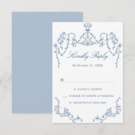 Victorian Ornate Grace Blommigt Dusty Blue Bröllop OSA Kort