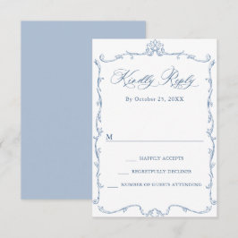 Victorian Ornate Grace Blommigt Dusty Blue Bröllop OSA Kort