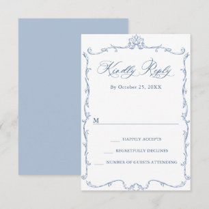 Victorian Ornate Grace Blommigt Dusty Blue Bröllop OSA Kort
