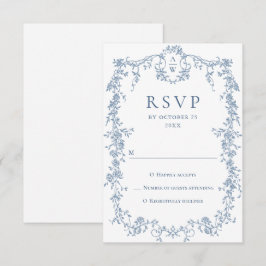 Victorian Ornate Grace Blommigt Dusty Blue Bröllop OSA Kort