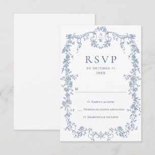 Victorian Ornate Grace Blommigt Dusty Blue Bröllop OSA Kort