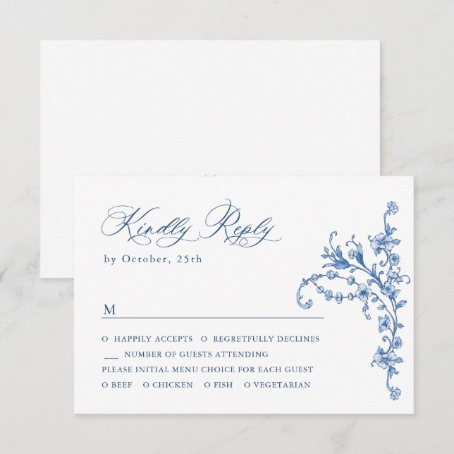 Victorian Ornate Grace Blommigt Dusty Blue Bröllop OSA Kort (Fram/baksida)