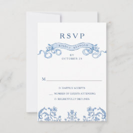 Victorian Ornate Grace Blommigt Dusty Blue Bröllop OSA Kort