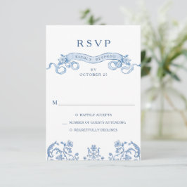 Victorian Ornate Grace Blommigt Dusty Blue Bröllop OSA Kort