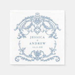 Victorian Ornate Grace Blommigt Dusty Blue Bröllop Pappersservett