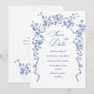 Victorian Ornate Grace Blommigt Dusty Blue Bröllop Spara Datumet