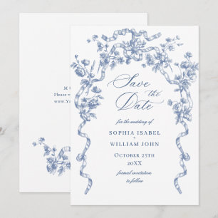 Victorian Ornate Grace Blommigt Dusty Blue Bröllop Spara Datumet