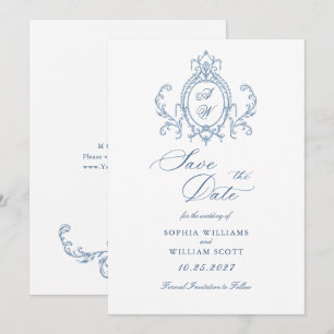 Victorian Ornate Grace Blommigt Dusty Blue Bröllop Spara Datumet