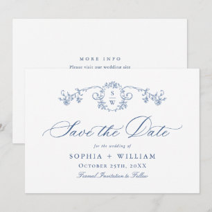 Victorian Ornate Grace Blommigt Dusty Blue Bröllop Spara Datumet