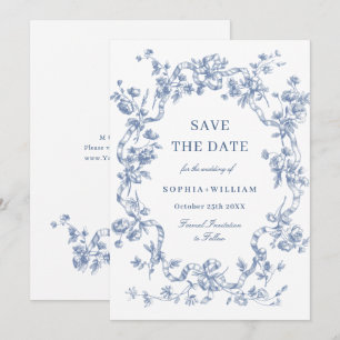 Victorian Ornate Grace Blommigt Dusty Blue Bröllop Spara Datumet