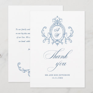 Victorian Ornate Grace Blommigt Dusty Blue Bröllop Tack Kort