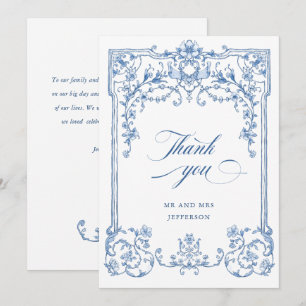 Victorian Ornate Grace Blommigt Dusty Blue Bröllop Tack Kort