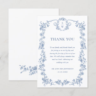 Victorian Ornate Grace Blommigt Dusty Blue Bröllop Tack Kort