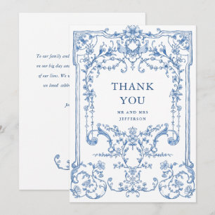 Victorian Ornate Grace Blommigt Dusty Blue Bröllop Tack Kort